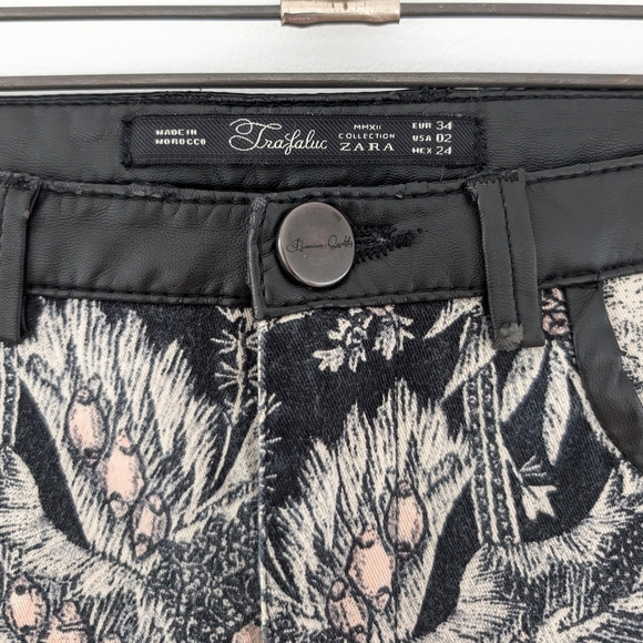 2/15$Zara Trafaluc Black and White Patterned Pants With Leather-like Trim Size 2 - Picture 4 of 11